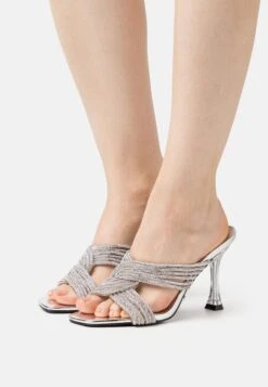 Heeled Mules - Silver
